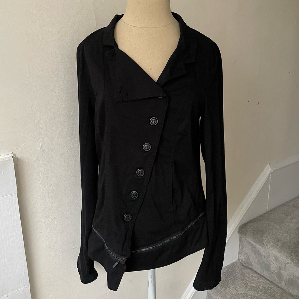 Rundholz Black Label Asymmetric Cotton Blend Button Down Zip Accent Jacket Sz XS